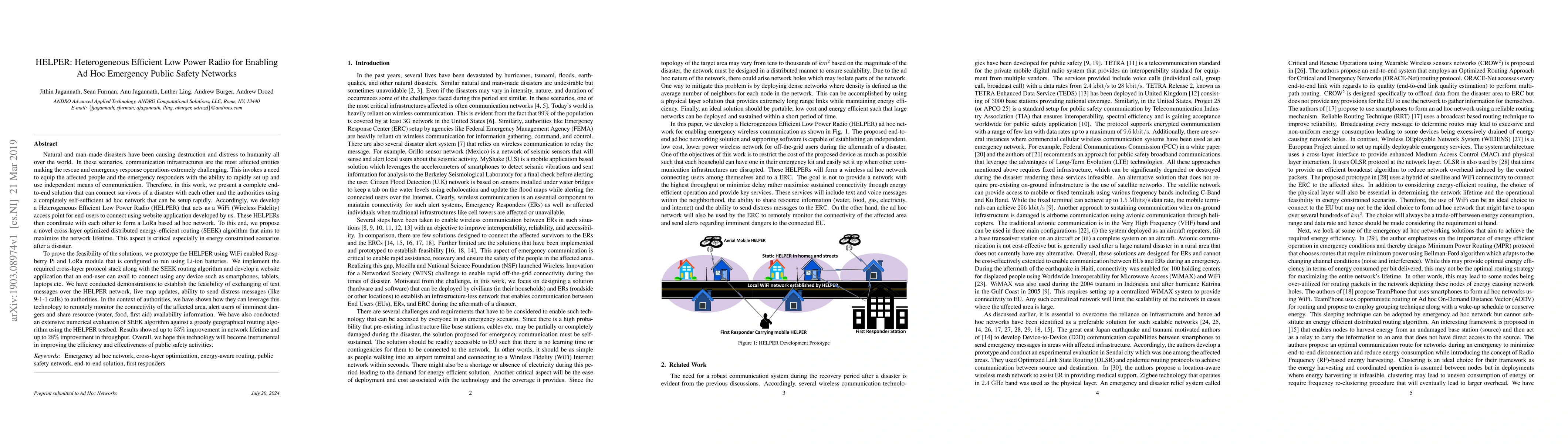 Thumbnail for HELPER: Heterogeneous Efficient Low Power Radio for Enabling Ad Hoc
  Emergency Public Safety Networks