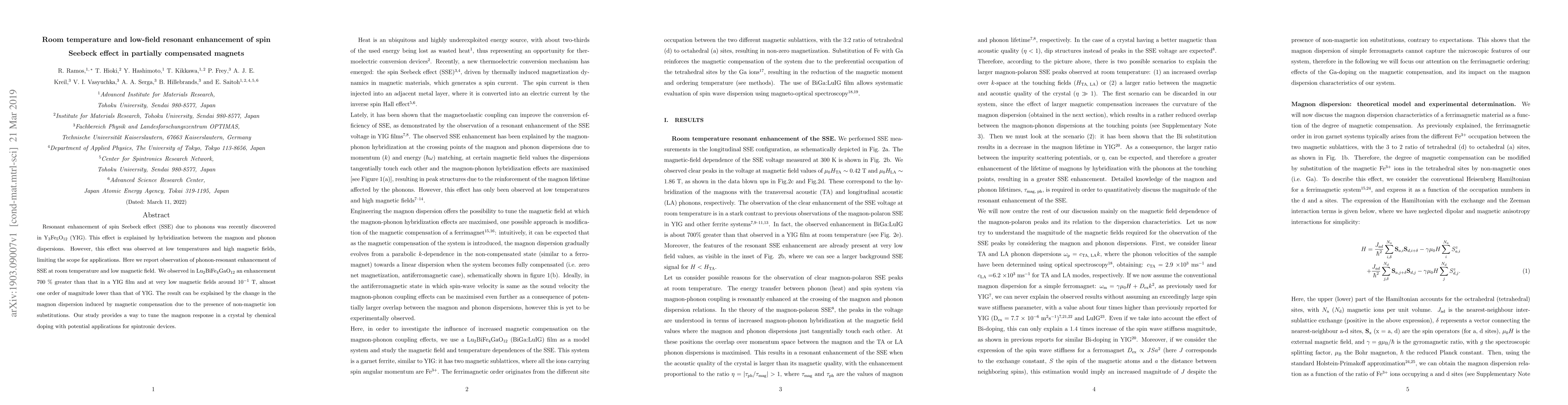 Thumbnail for Room temperature and low-field resonant enhancement of spin Seebeck
  effect in partially compensated magnets