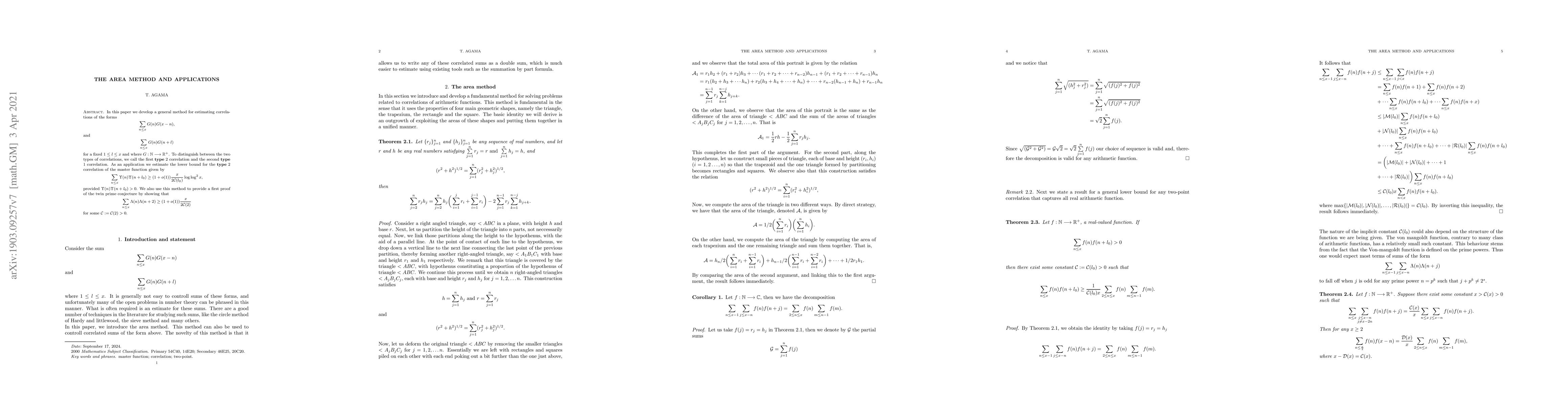 Thumbnail for The area method and applications