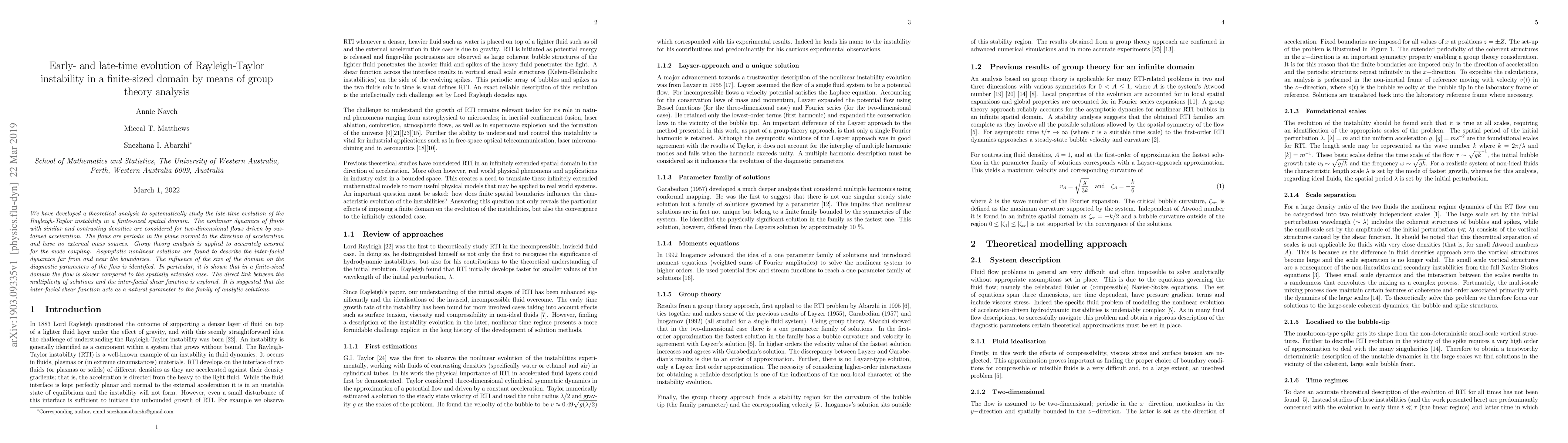 Thumbnail for Early- and late-time evolution of Rayleigh-Taylor instability in a
  finite-sized domain by means of group theory analysisAnnie Naveh