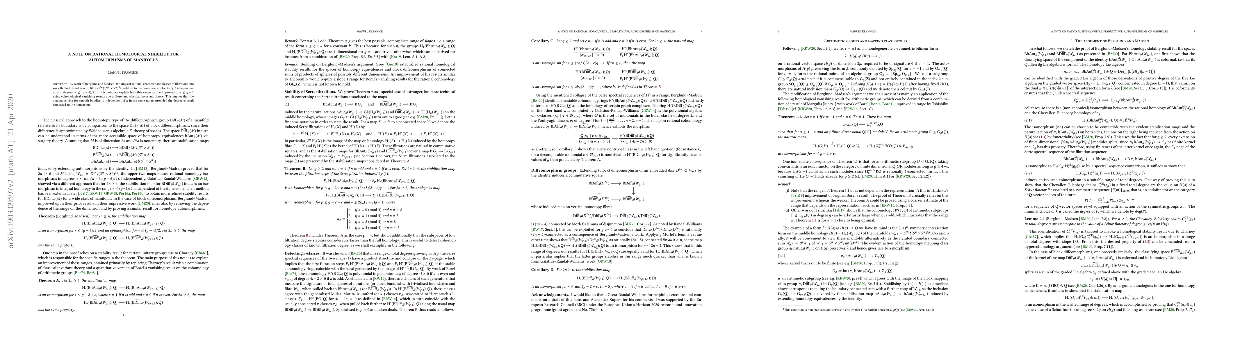 Thumbnail for A note on rational homological stability for automorphisms of manifolds