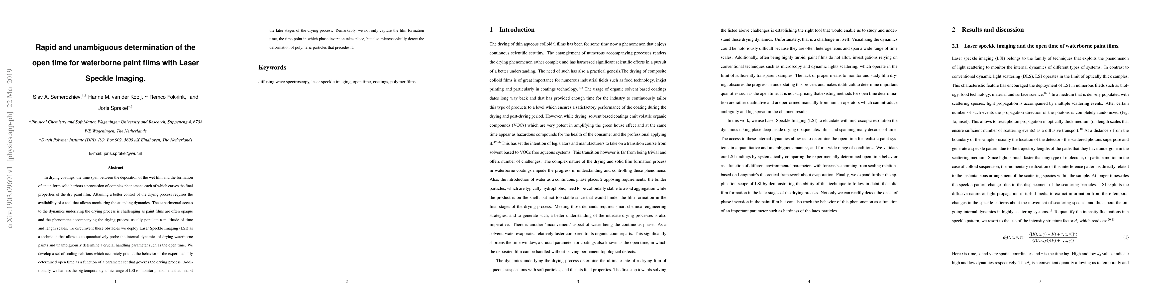 Thumbnail for Rapid and unambiguous determination of the open time for waterborne
  paint films with Laser Speckle Imaging