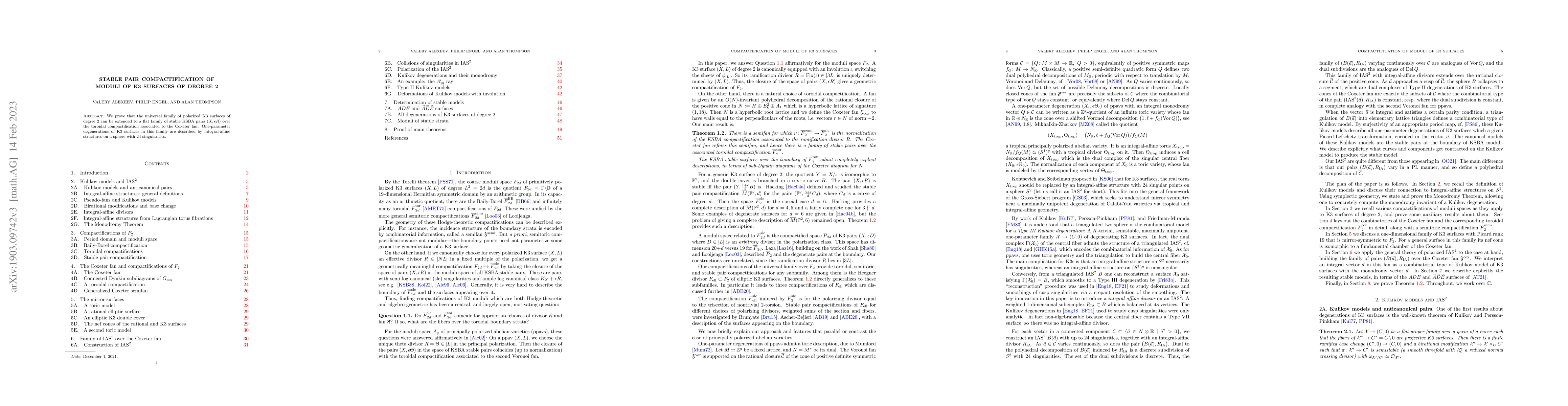 Thumbnail for Stable pair compactification of moduli of K3 surfaces of degree 2