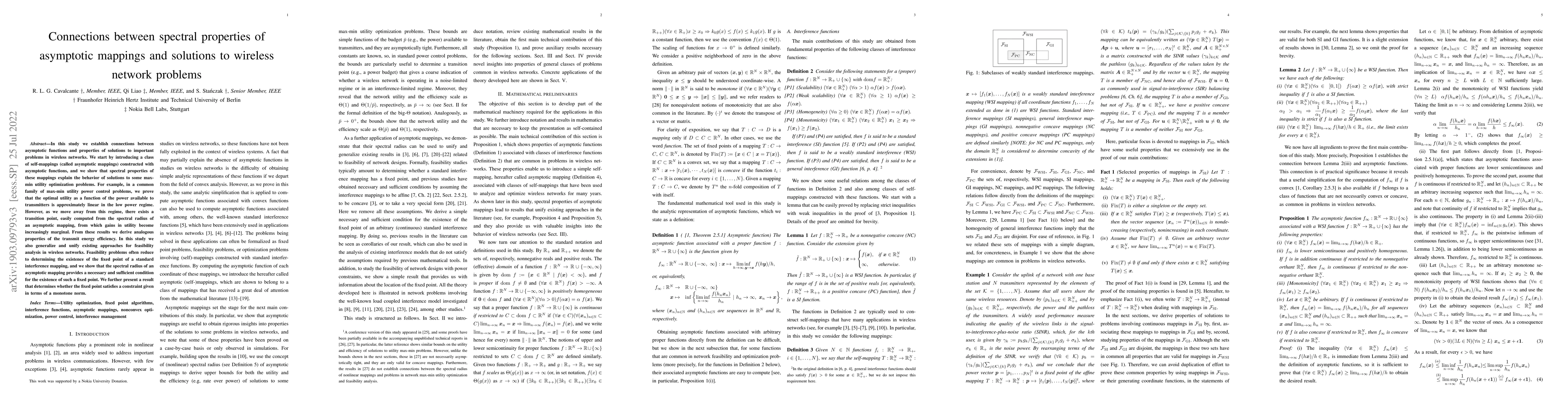 Thumbnail for Connections between spectral properties of asymptotic mappings and
  solutions to wireless network problems