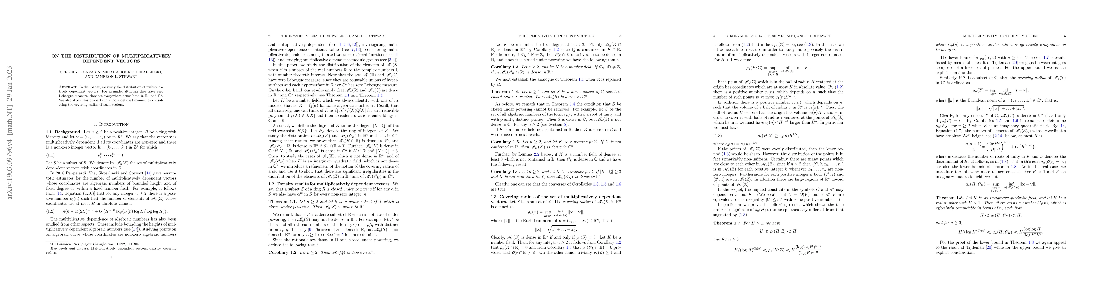 Thumbnail for On the distribution of multiplicatively dependent vectors