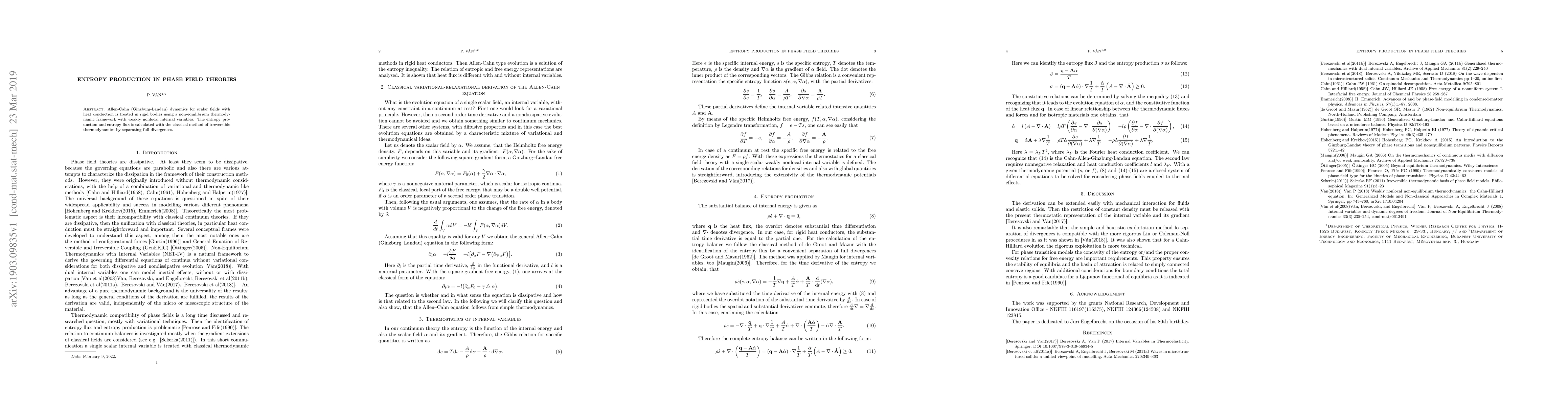 Thumbnail for Entropy production in phase field theories