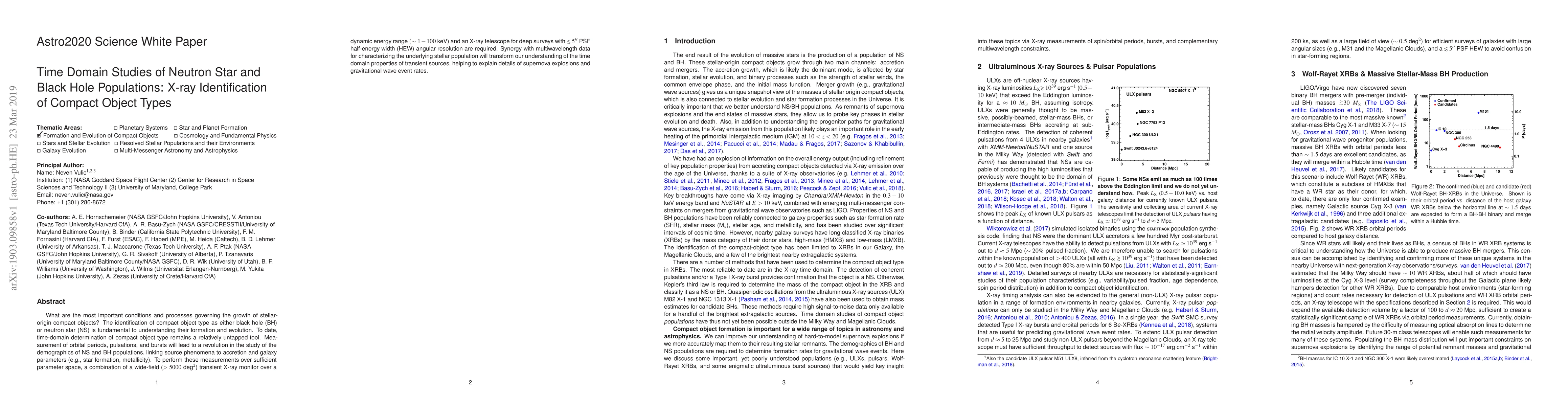 Thumbnail for Astro 2020 Science White Paper: Time Domain Studies of Neutron Star and
  Black Hole Populations: X-ray Identification of Compact Object Types