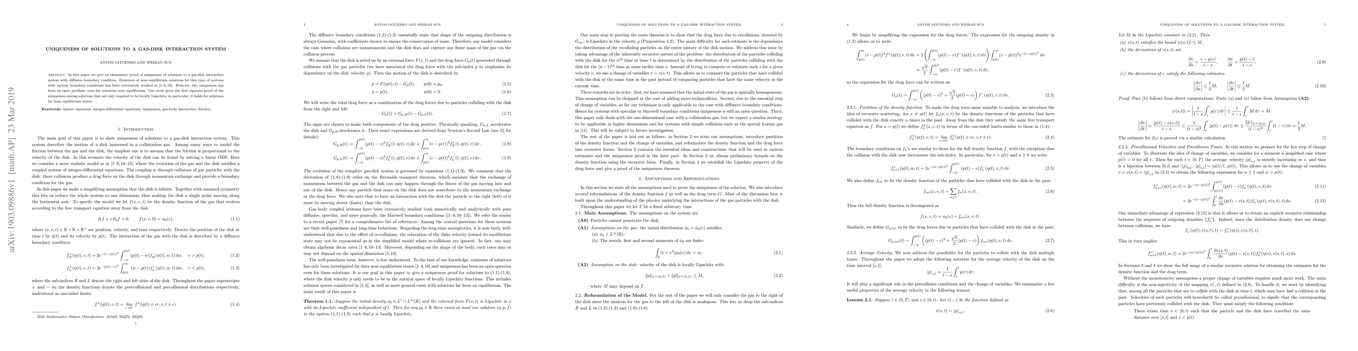 Thumbnail for Uniqueness of Solutions to a Gas-Disk Interaction System