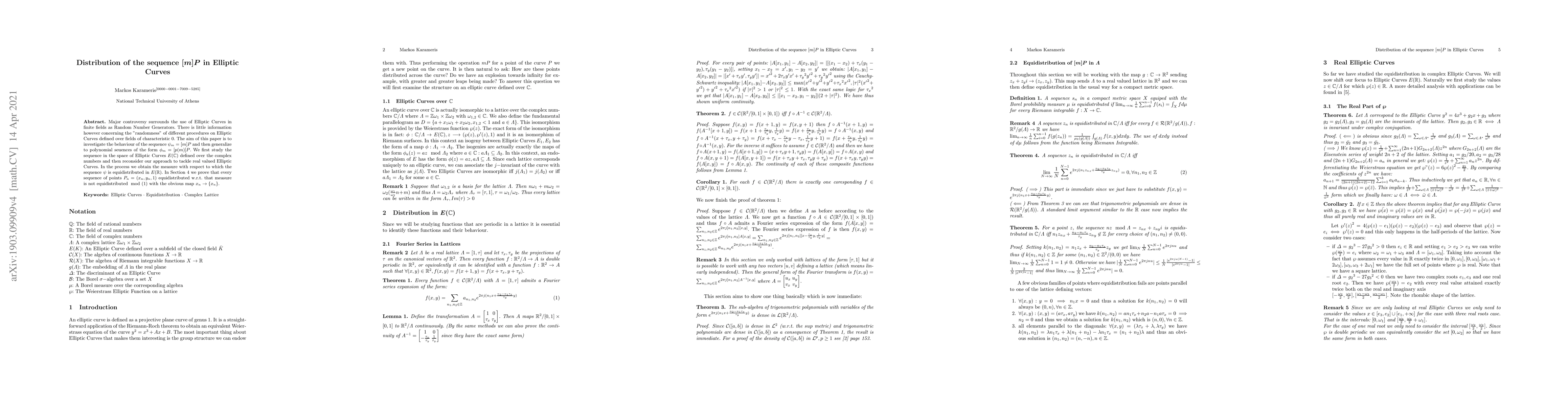 Thumbnail for Distribution of the Sequence [m]P in Elliptic Curves