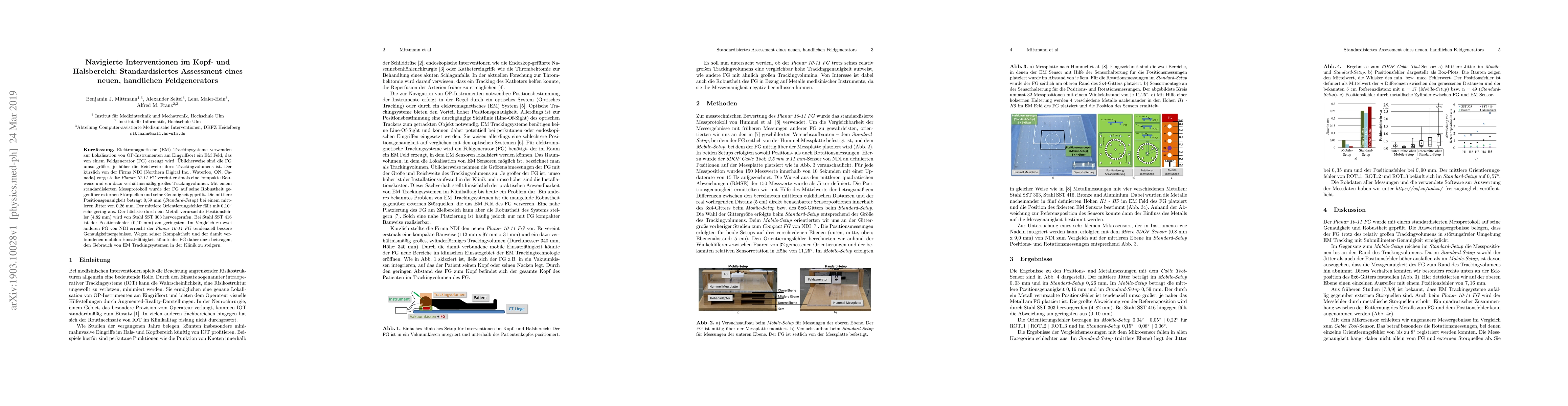 Thumbnail for Navigated interventions in the head and neck area: standardized
  assessment of a new handy field generator