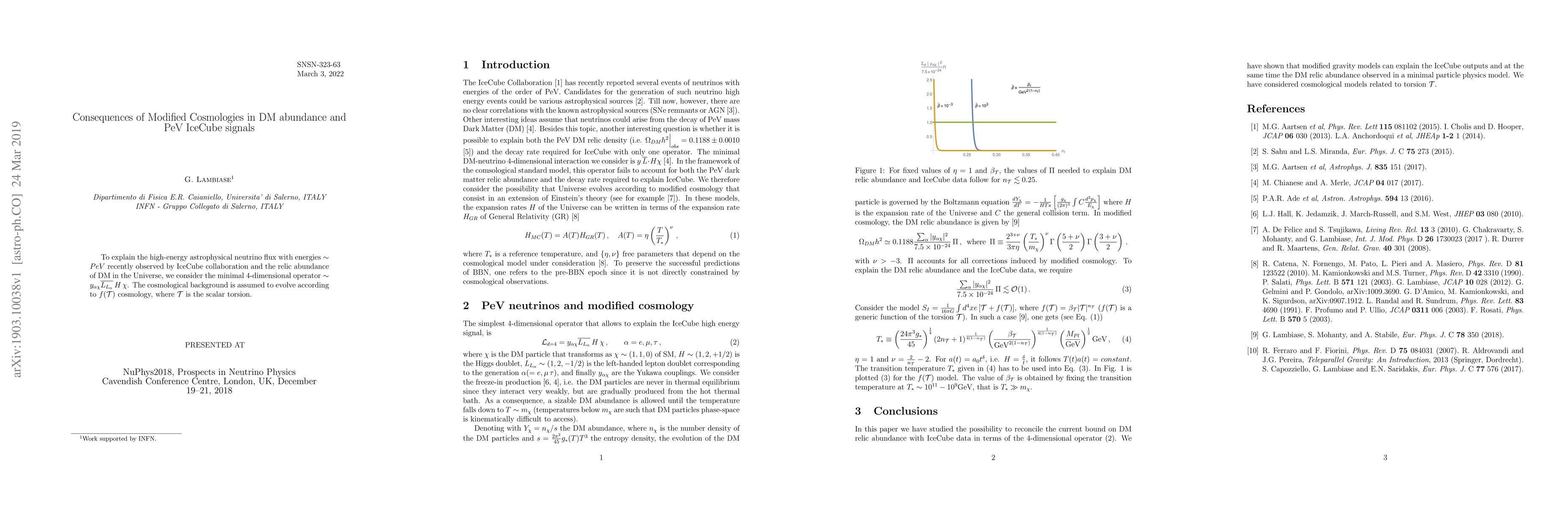 Thumbnail for Consequences of Modified Cosmologies in DM abundance and PeV IceCube
  signals