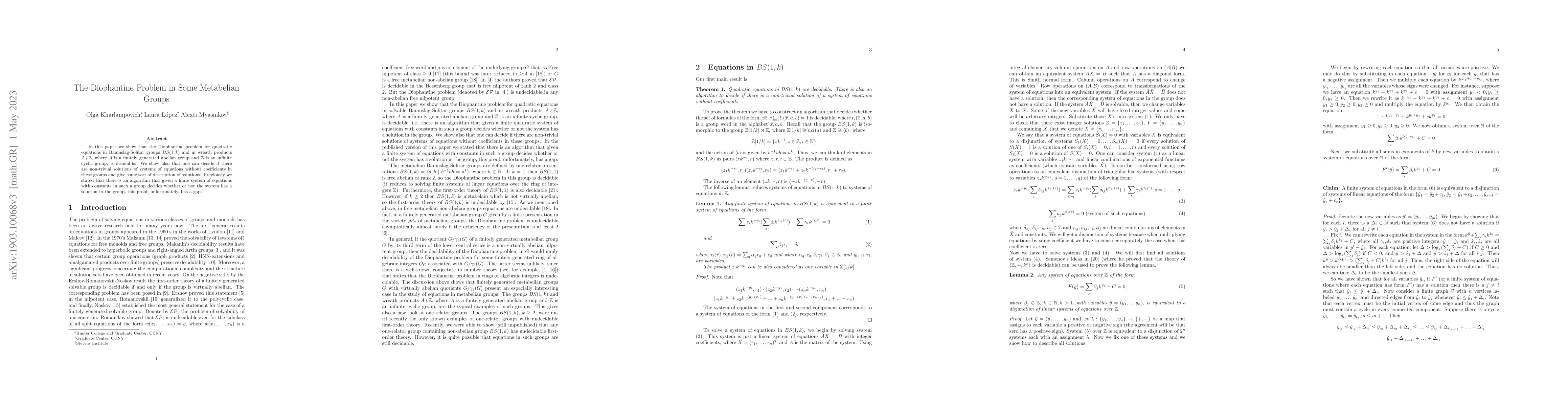 Thumbnail for Diophantine Problem in Some Metabelian Groups