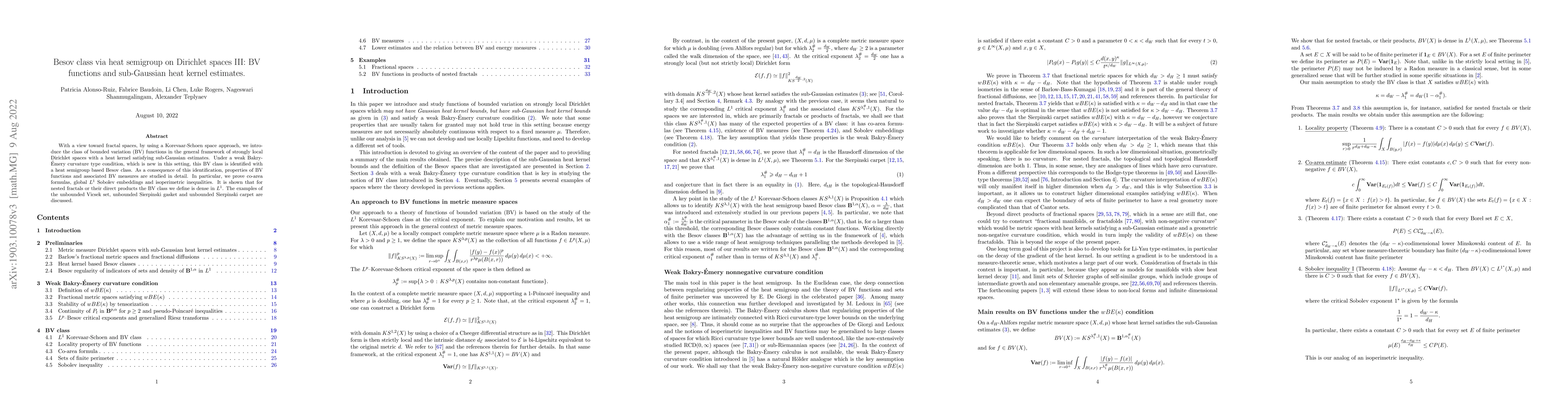 Thumbnail for Besov class via heat semigroup on Dirichlet spaces III: BV functions and
  sub-Gaussian heat kernel estimates