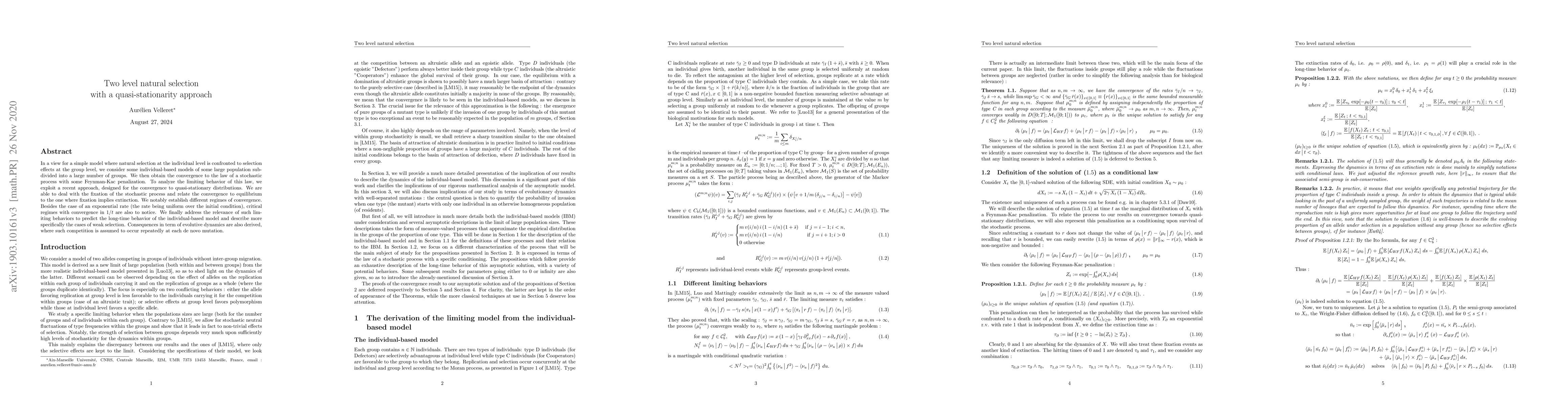 Thumbnail for Two level natural selection with a quasi-stationarity approach
