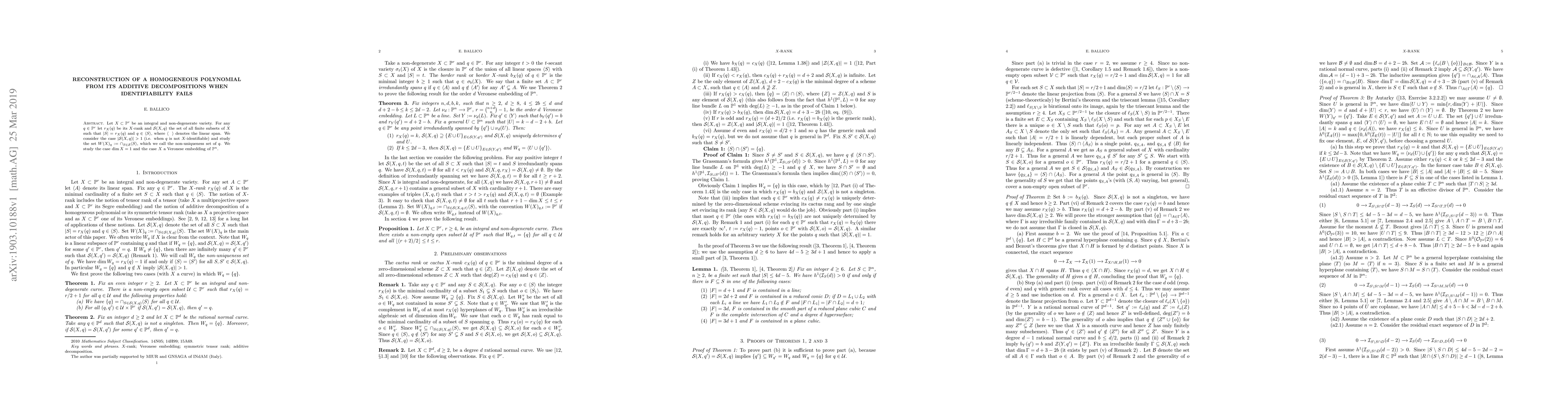 Thumbnail for Reconstruction of a homogeneous polynomial from its additive
  decompositions when identifiability fails