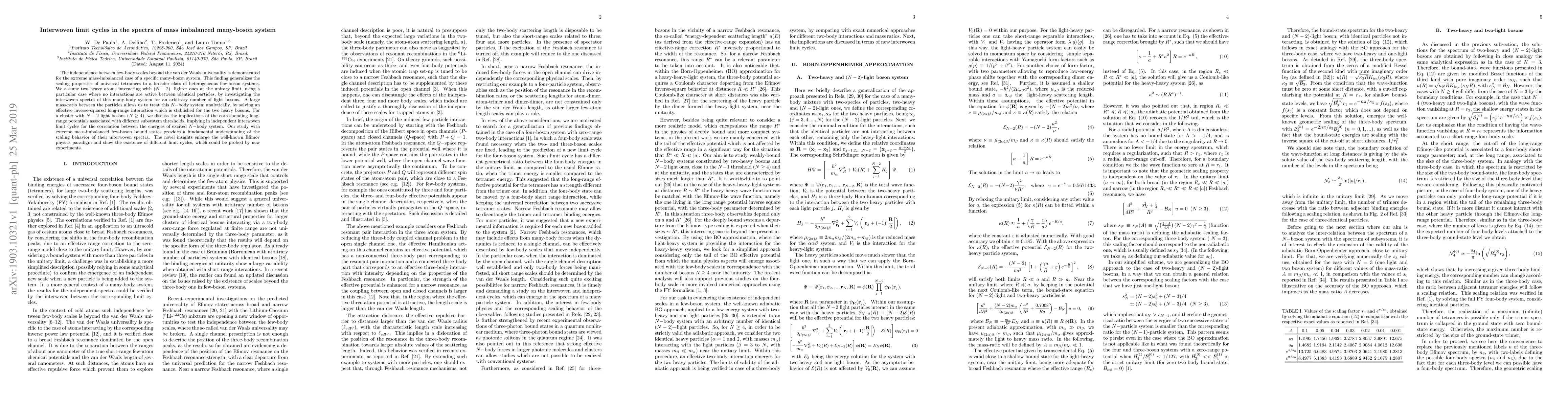 Thumbnail for Interwoven limit cycles in the spectra of mass imbalanced many-boson
  system