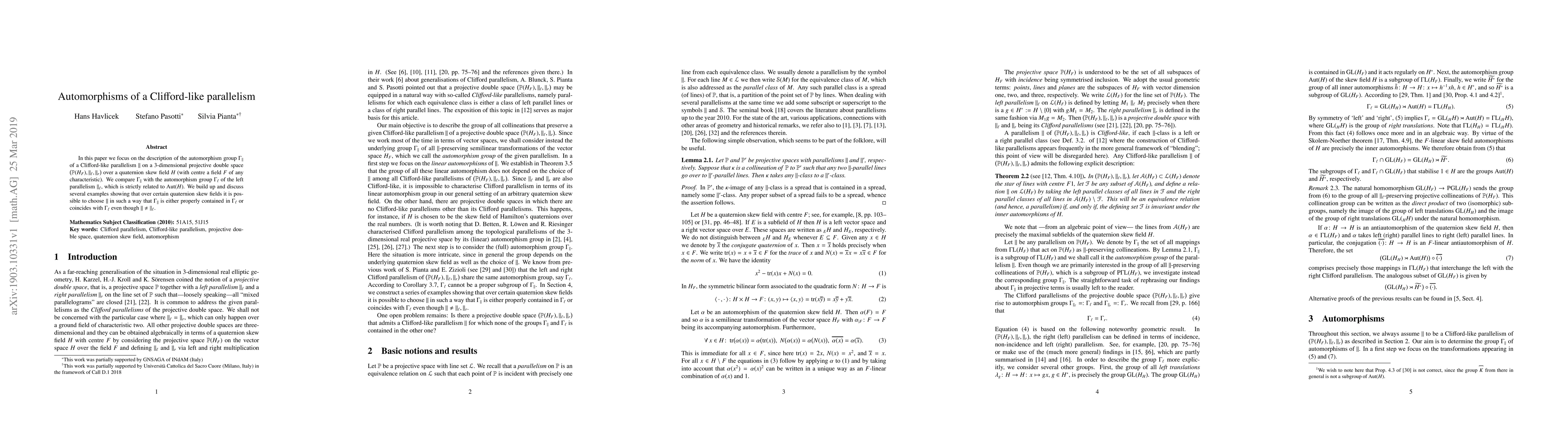 Thumbnail for Automorphisms of a Clifford-like parallelism