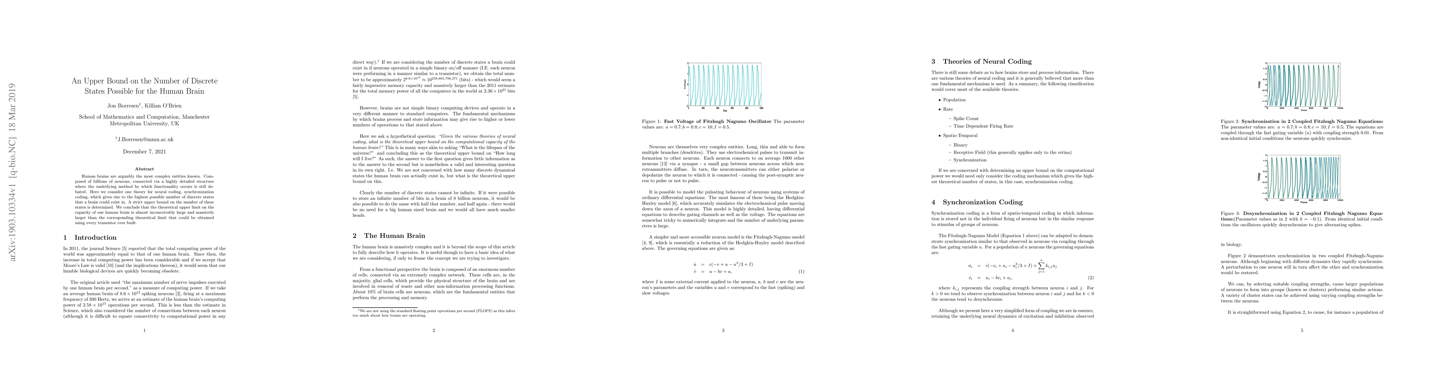 Thumbnail for An Upper Bound on the Number of Discrete States Possible for the Human
  Brain