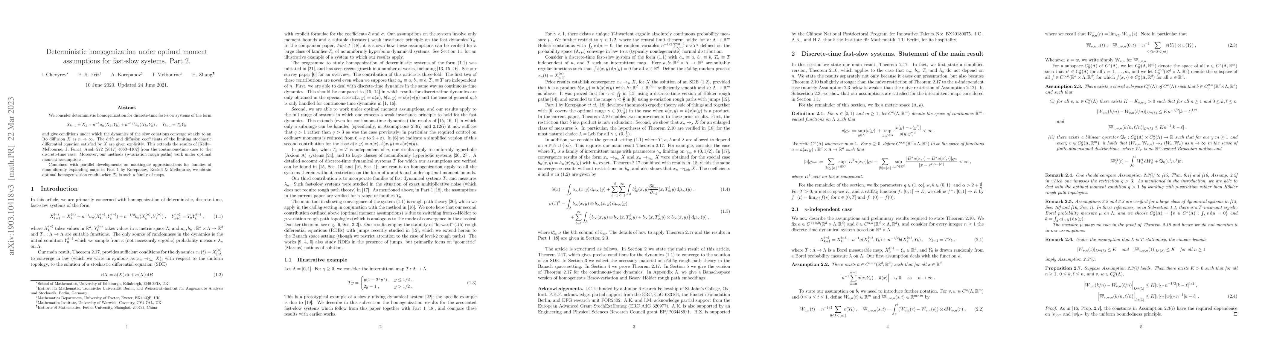 Thumbnail for Deterministic homogenization under optimal moment assumptions for
  fast-slow systems. Part 2