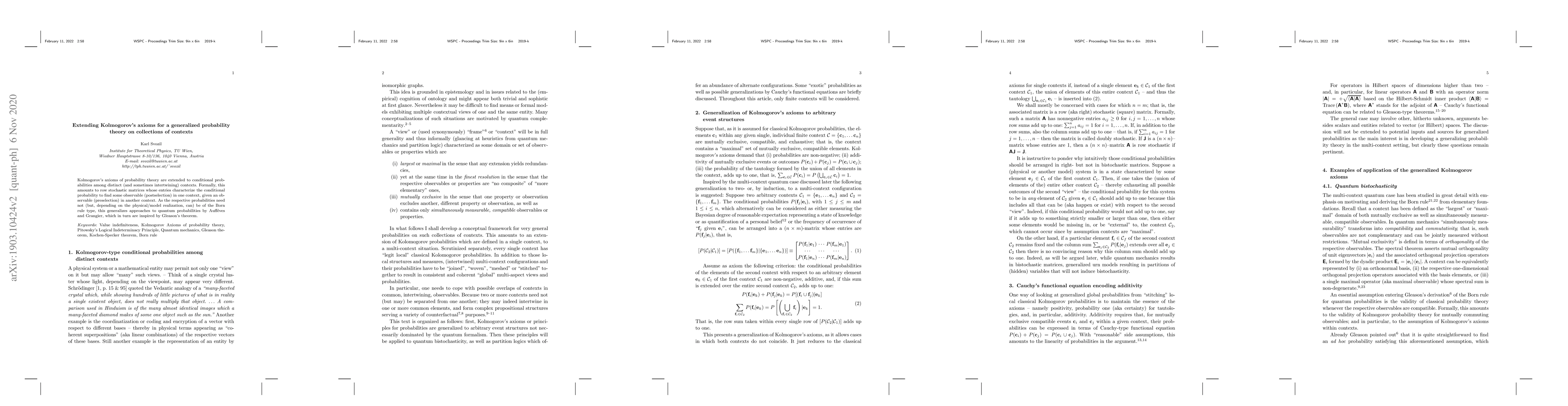 Thumbnail for Extending Kolmogorov's axioms for a generalized probability theory on
  collections of contexts