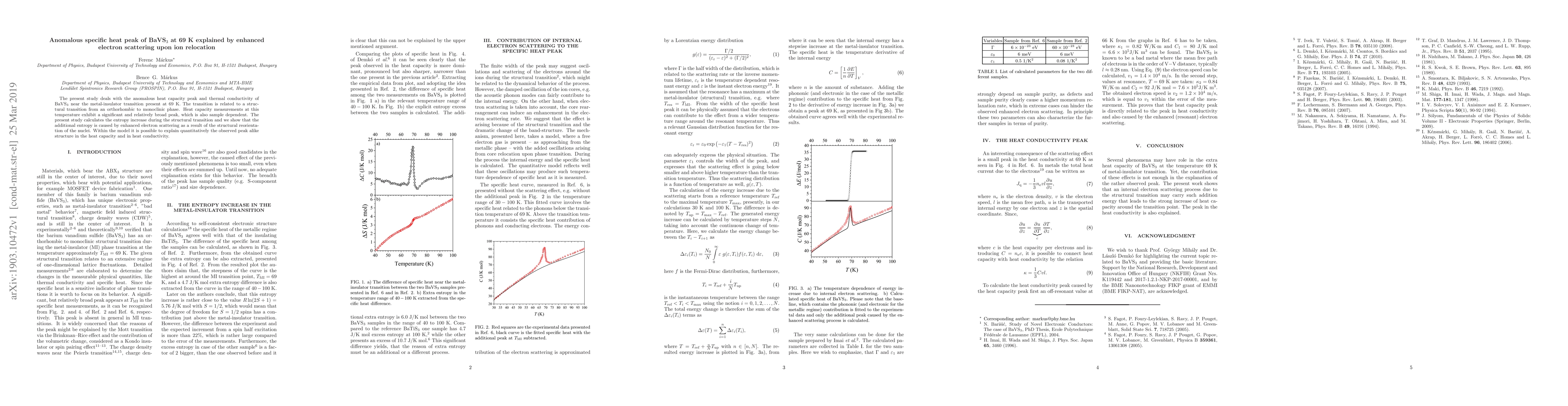 Thumbnail for Anomalous specific heat peak of BaVS$_3$ at 69 K explained by enhanced
  electron scattering upon ion relocation