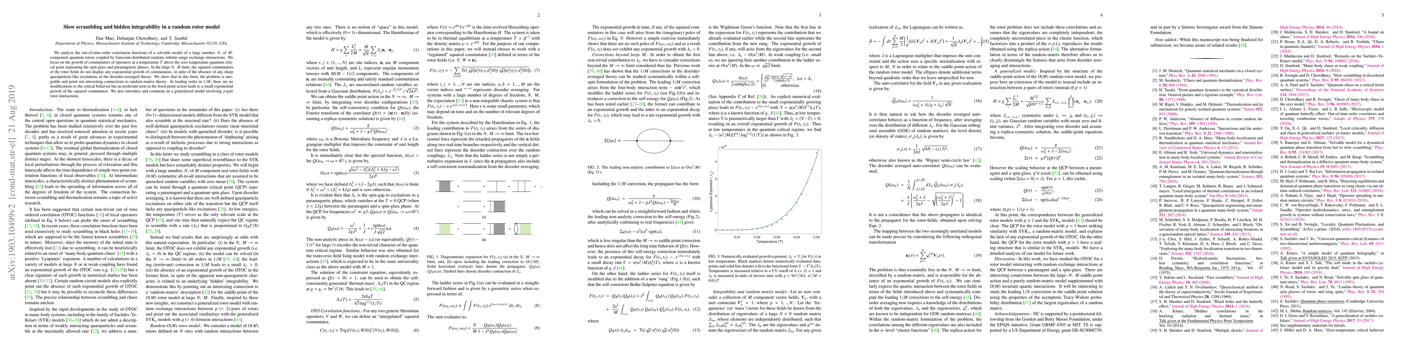 Thumbnail for Slow scrambling and hidden integrability in a random rotor model