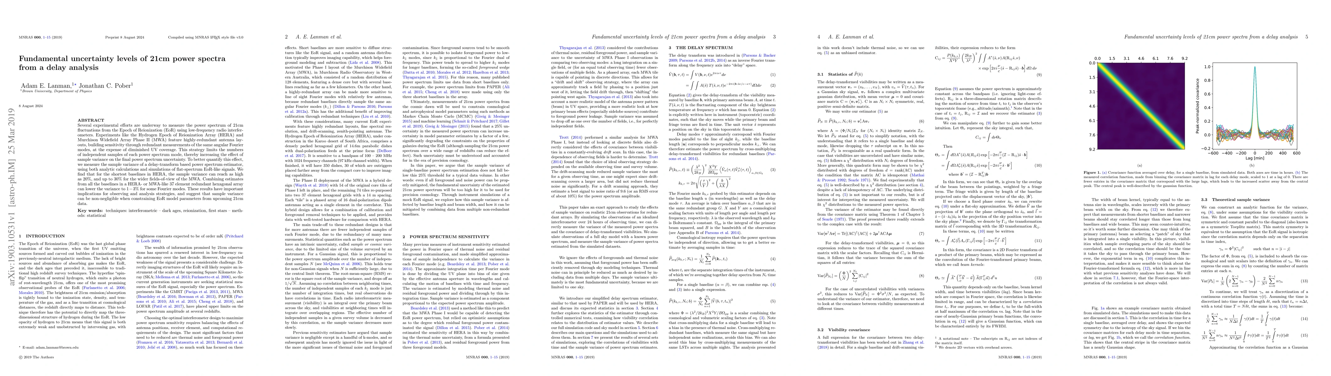 Thumbnail for Fundamental uncertainty levels of 21cm power spectra from a delay
  analysis