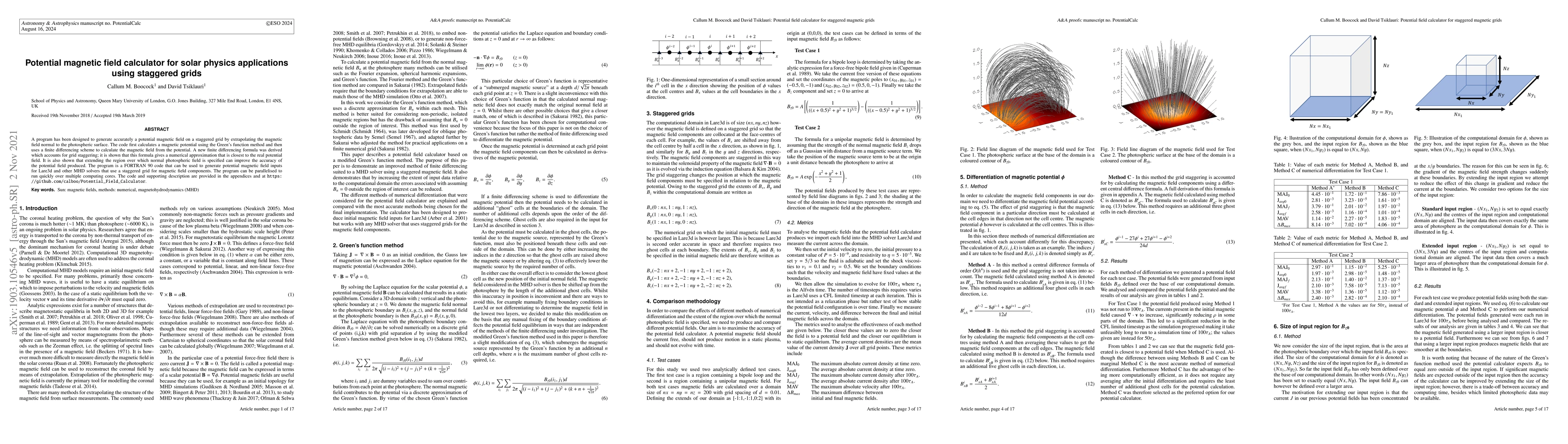 Thumbnail for A potential magnetic field calculator for solar physics applications
  using staggered grids