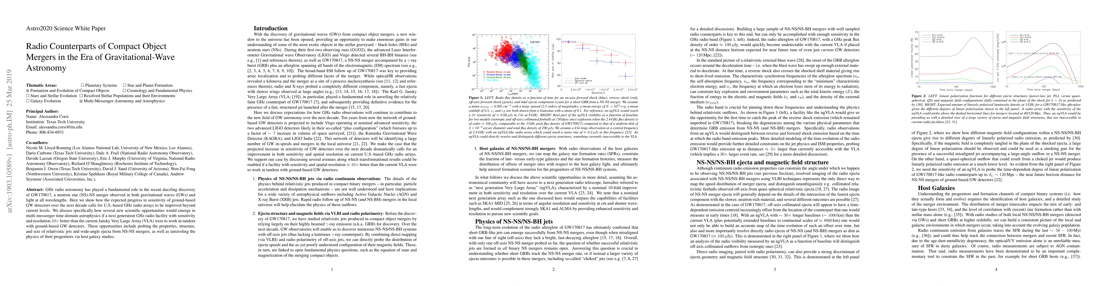 Thumbnail for Astro2020 Science White Paper: Radio Counterparts of Compact Object
  Mergers in the Era of Gravitational-Wave Astronomy