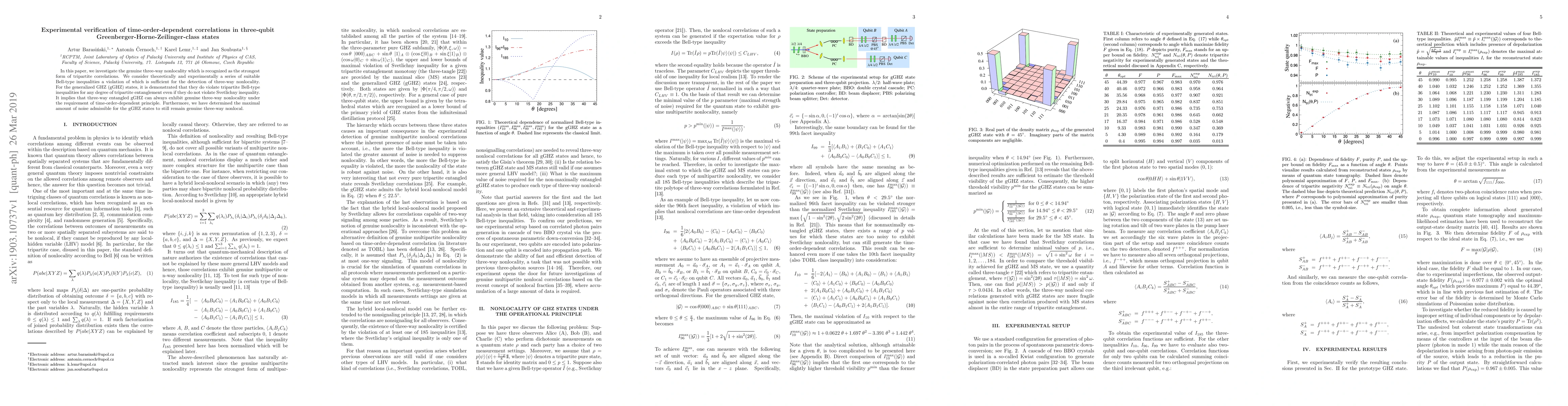Thumbnail for Experimental verification of time-order-dependent correlations in
  three-qubit Greenberger-Horne-Zeilinger-class states