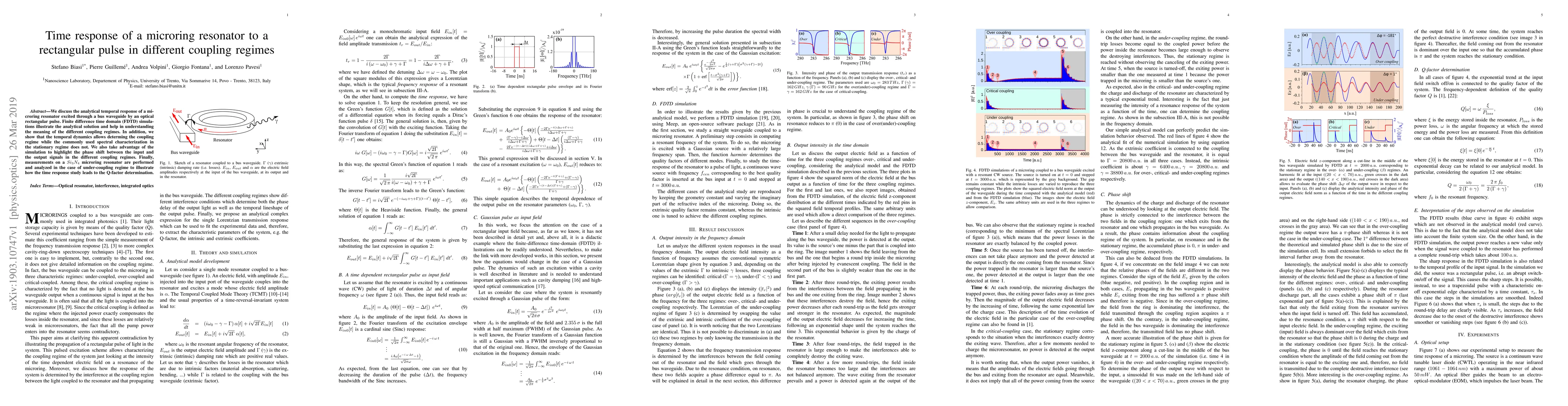 Thumbnail for Time response of a microring resonator to a rectangular pulse in
  different coupling regimes