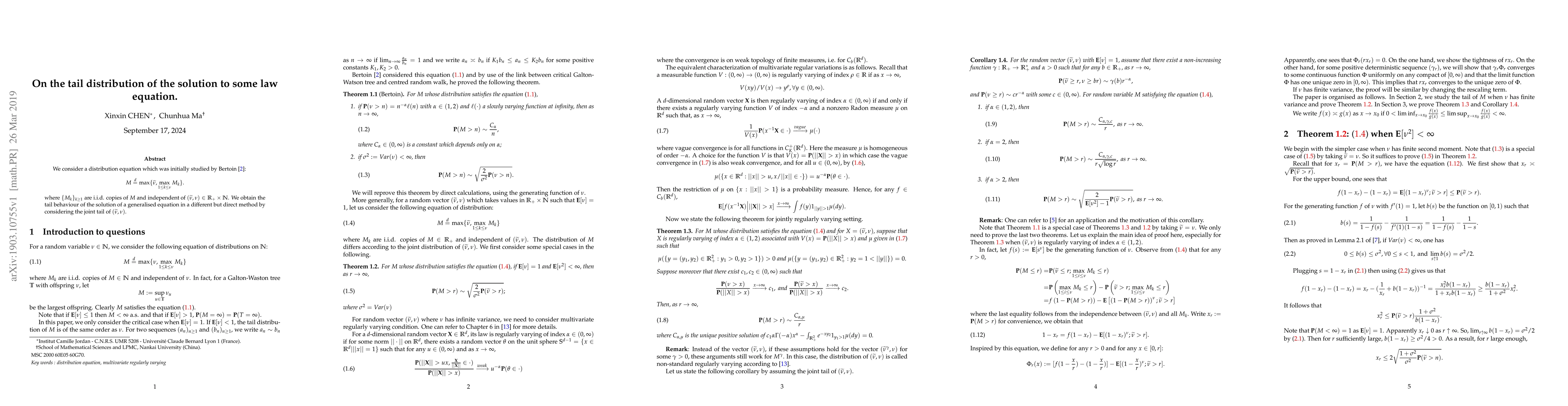 Thumbnail for On the tail distribution of the solution to some law equation