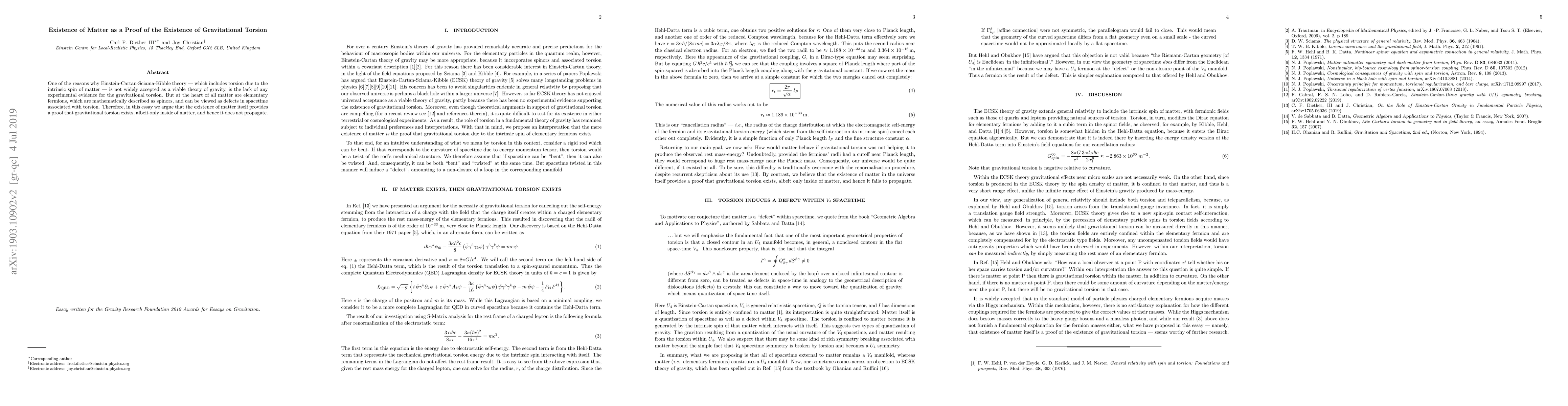 Thumbnail for Existence of Matter as a Proof of the Existence of Gravitational Torsion