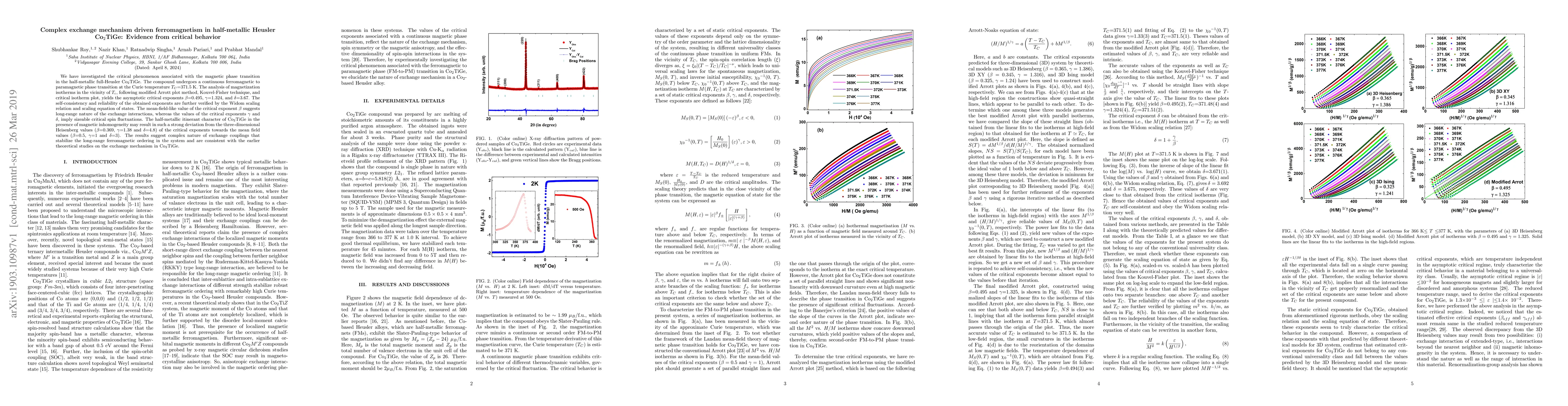 Thumbnail for Complex exchange mechanism driven ferromagnetism in half-metallic
  Heusler Co$_{2}$TiGe: Evidence from critical behavior
