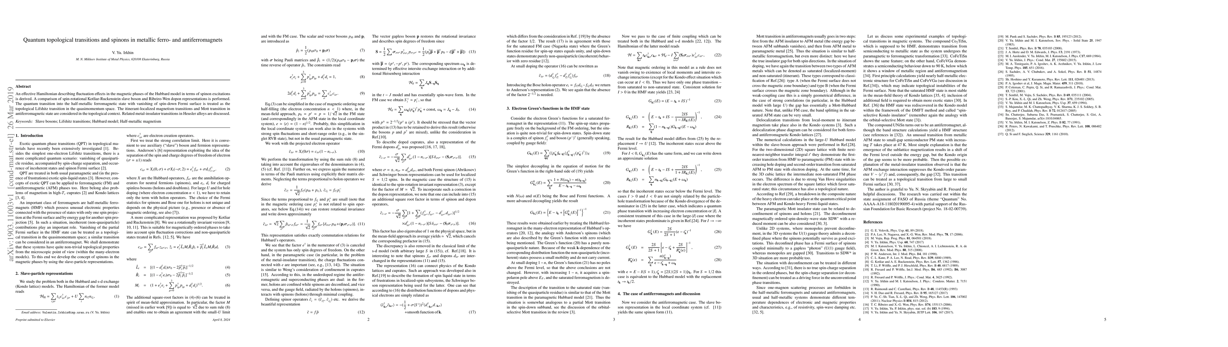 Thumbnail for Quantum topological transitions and spinons in metallic ferro- and
  antiferromagnets