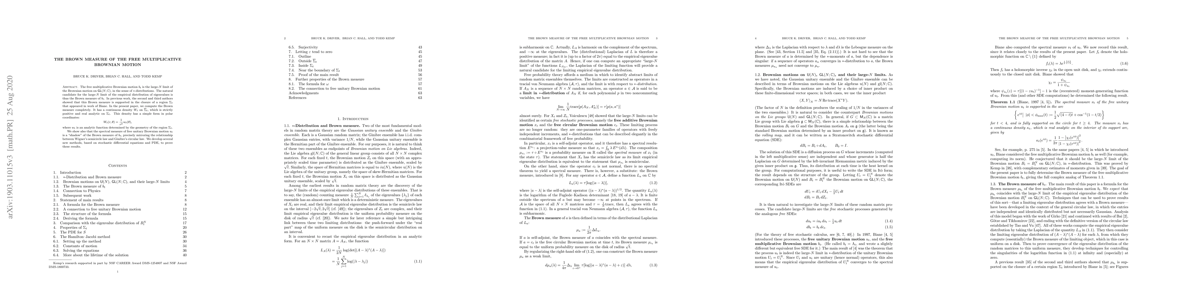 Thumbnail for The Brown measure of the free multiplicative Brownian motion