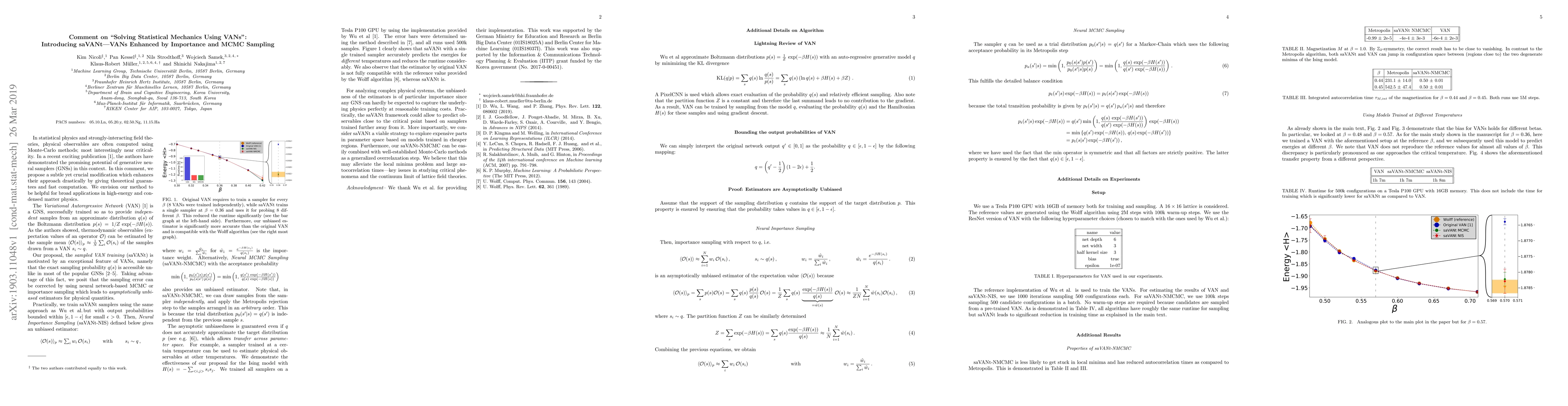 Thumbnail for Comment on "Solving Statistical Mechanics Using VANs": Introducing
  saVANt - VANs Enhanced by Importance and MCMC Sampling