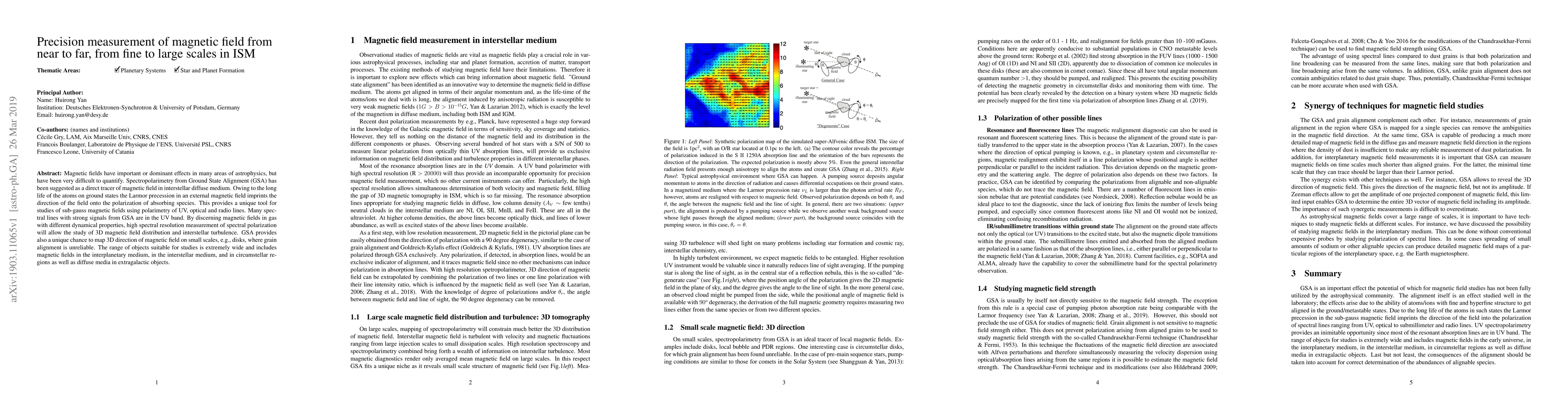 Thumbnail for Precision measurement of magnetic field from near to far, from fine to
  large scales in ISM