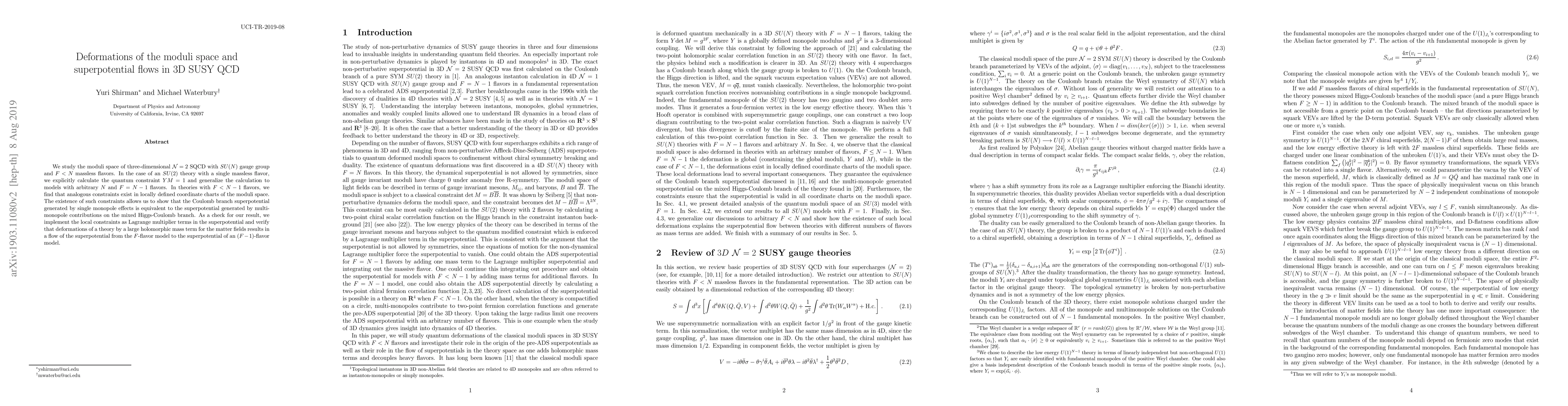 Thumbnail for Deformations of the moduli space and superpotential flows in 3D SUSY QCD