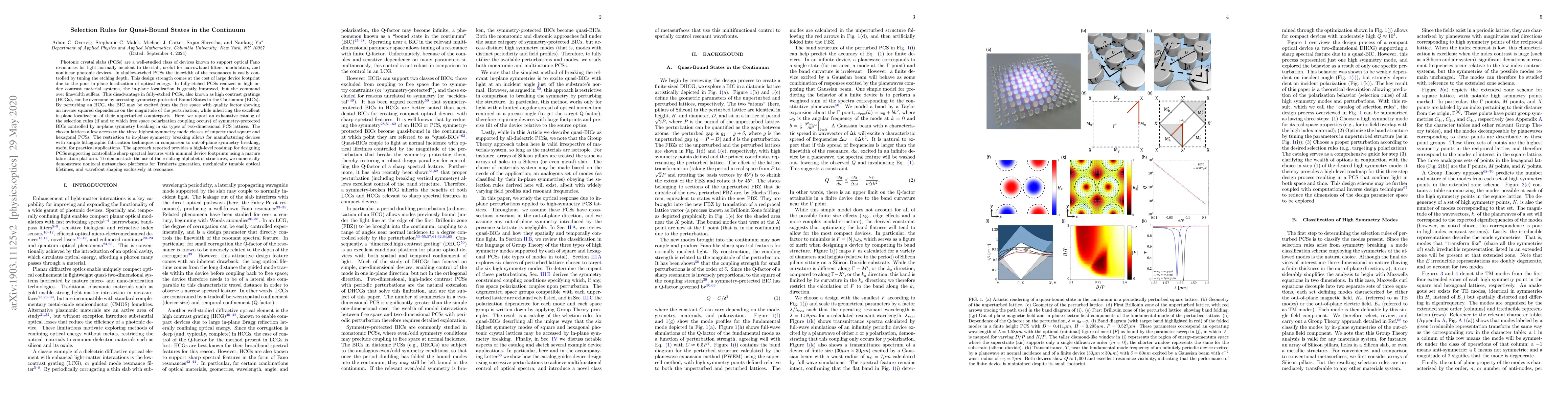 Thumbnail for Selection Rules for Quasi-Bound States in the Continuum