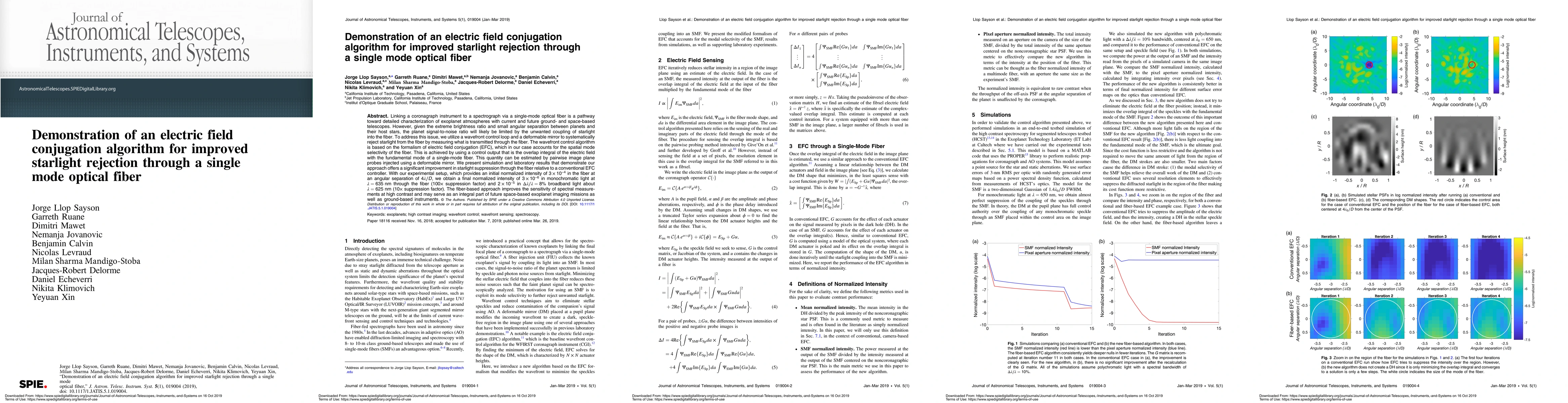 Thumbnail for Demonstration of an electric field conjugation algorithm for improved
  starlight rejection through a single mode optical fiber