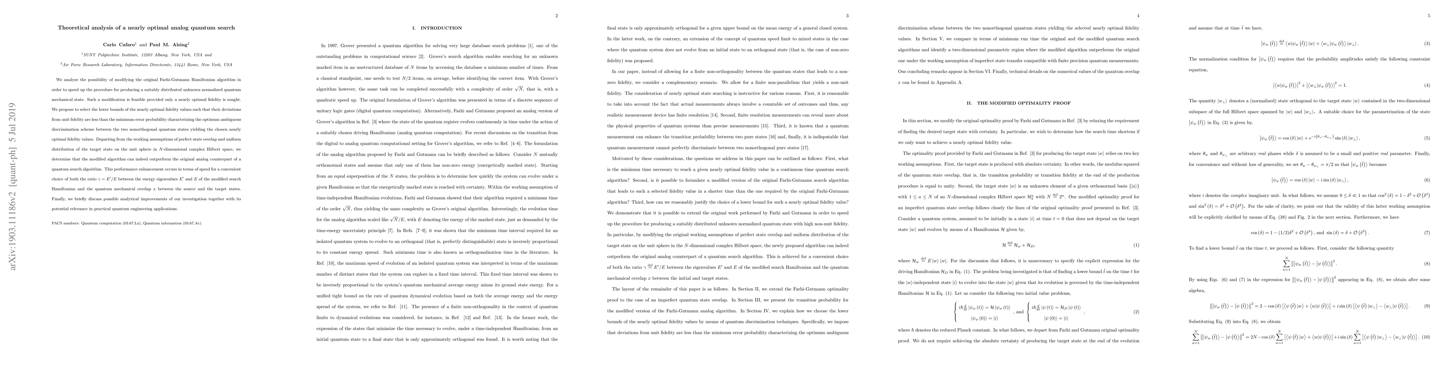 Thumbnail for Theoretical analysis of a nearly optimal analog quantum search