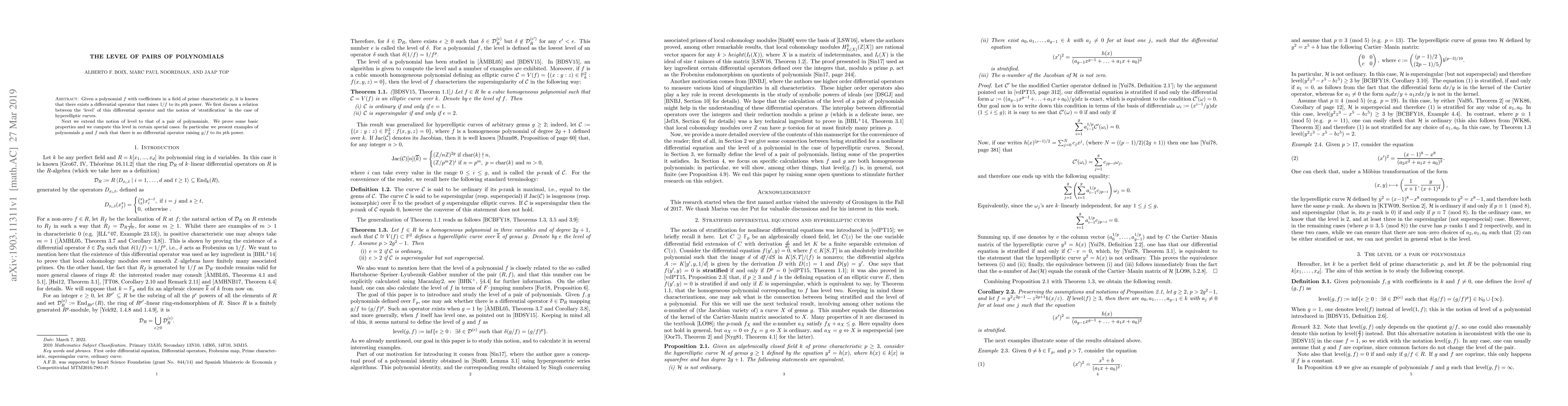 Thumbnail for The level of pairs of polynomials