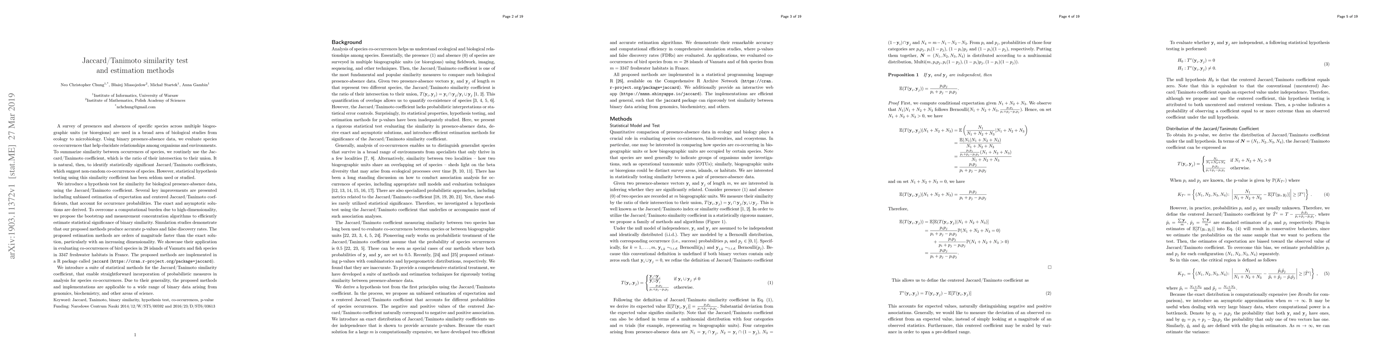 Thumbnail for Jaccard/Tanimoto similarity test and estimation methods