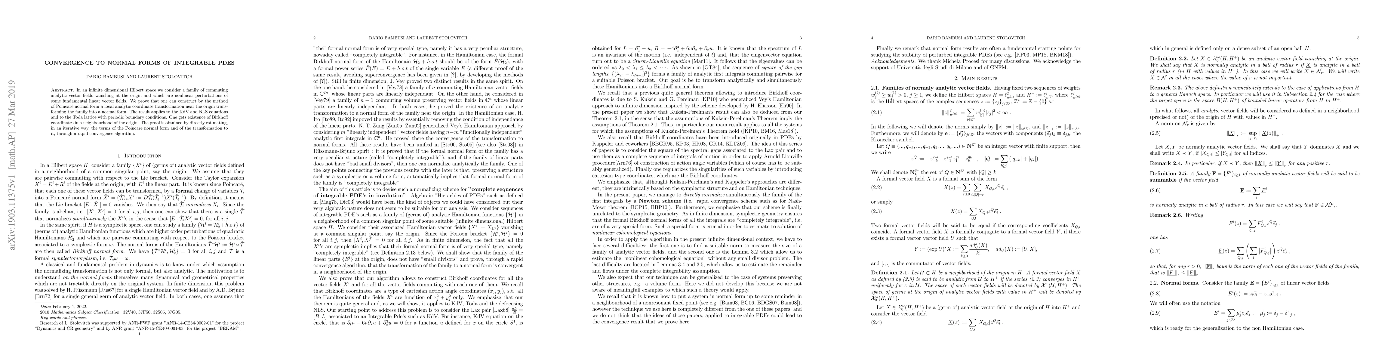 Thumbnail for Convergence to normal forms of integrable PDEs
