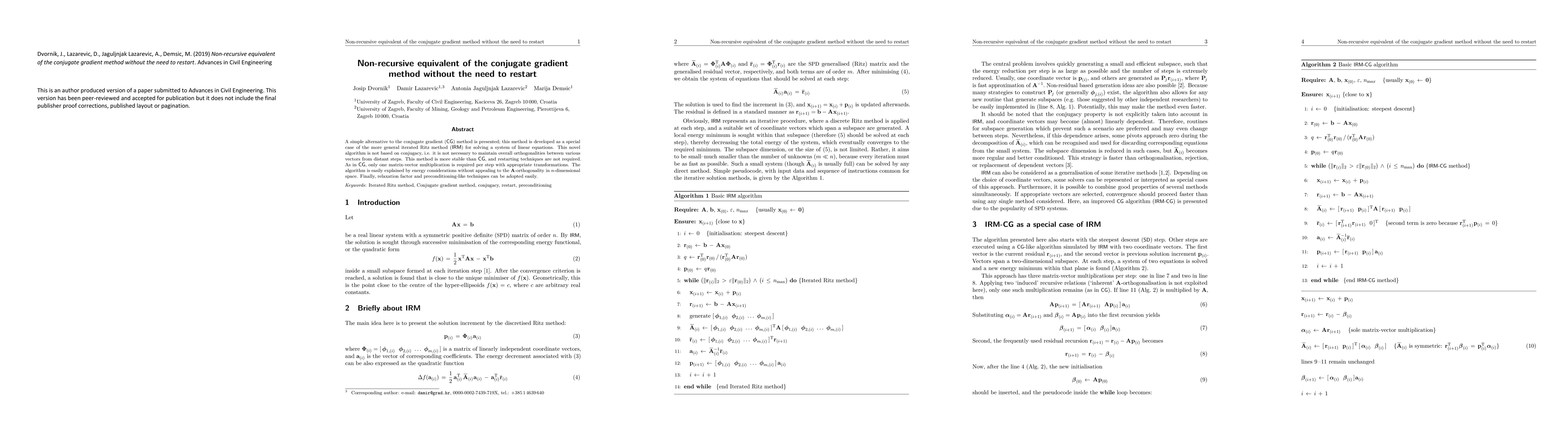 Thumbnail for Non-recursive equivalent of the conjugate gradient method without the
  need to restart