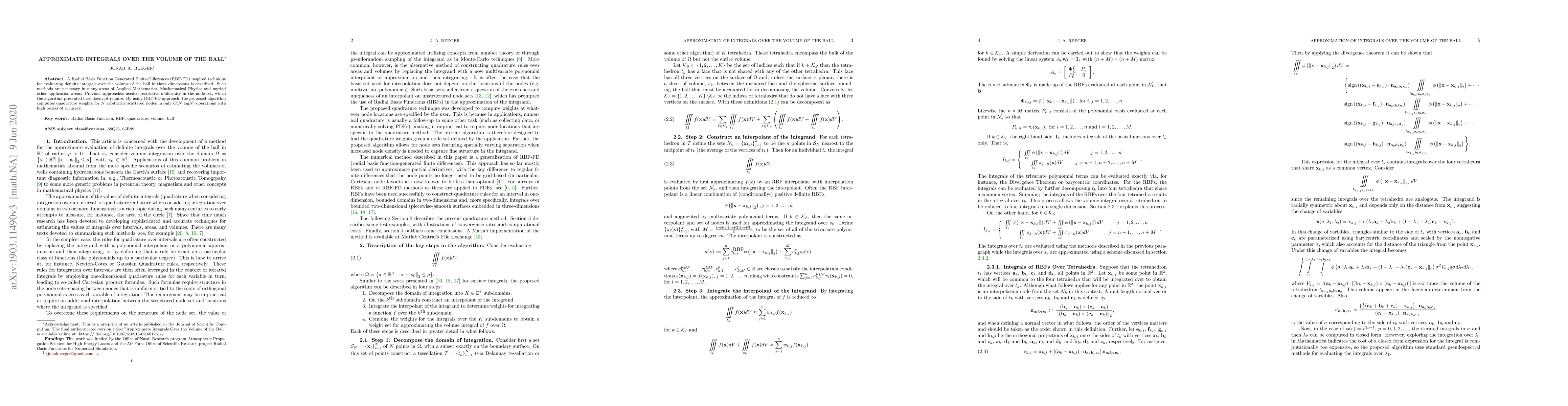 Thumbnail for Approximation of Definite Integrals Over the Volume of the Ball