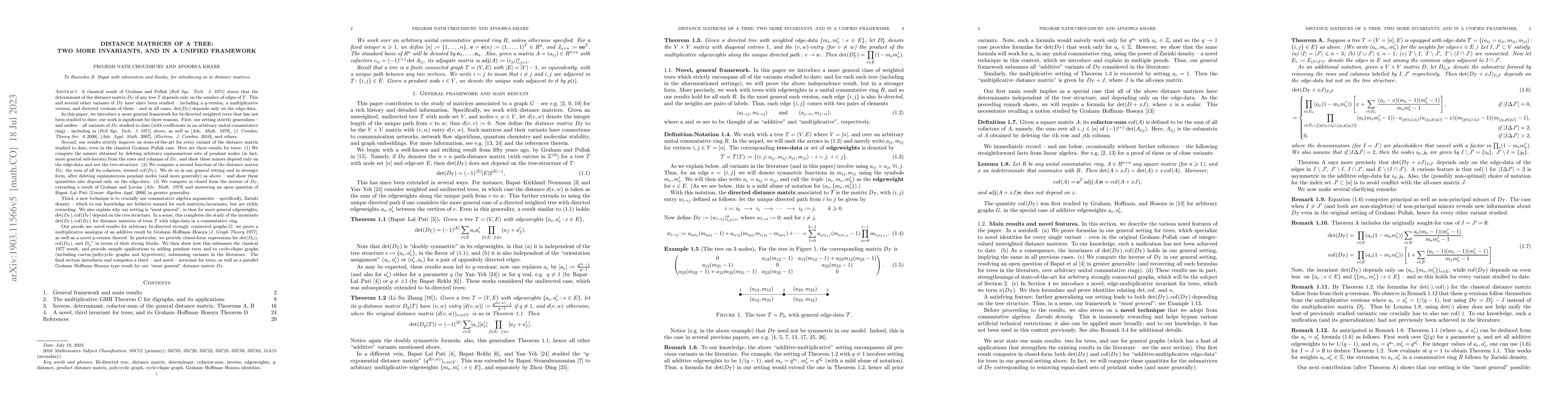 Thumbnail for Distance matrices of a tree: two more invariants, and in a unified
  framework