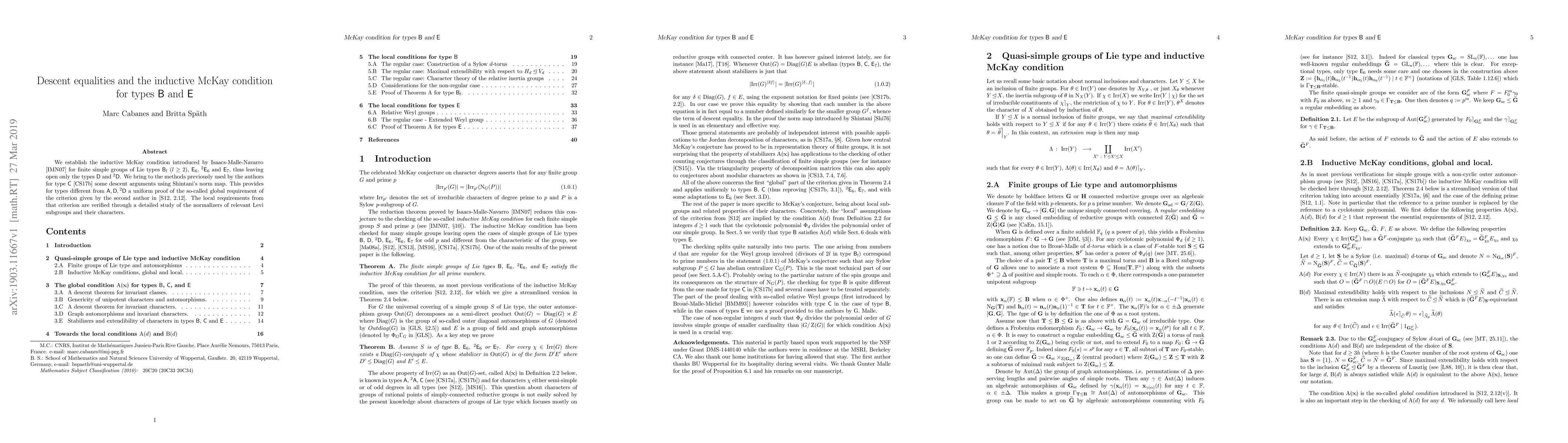 Thumbnail for Descent equalities and the inductive McKay condition for types B and E