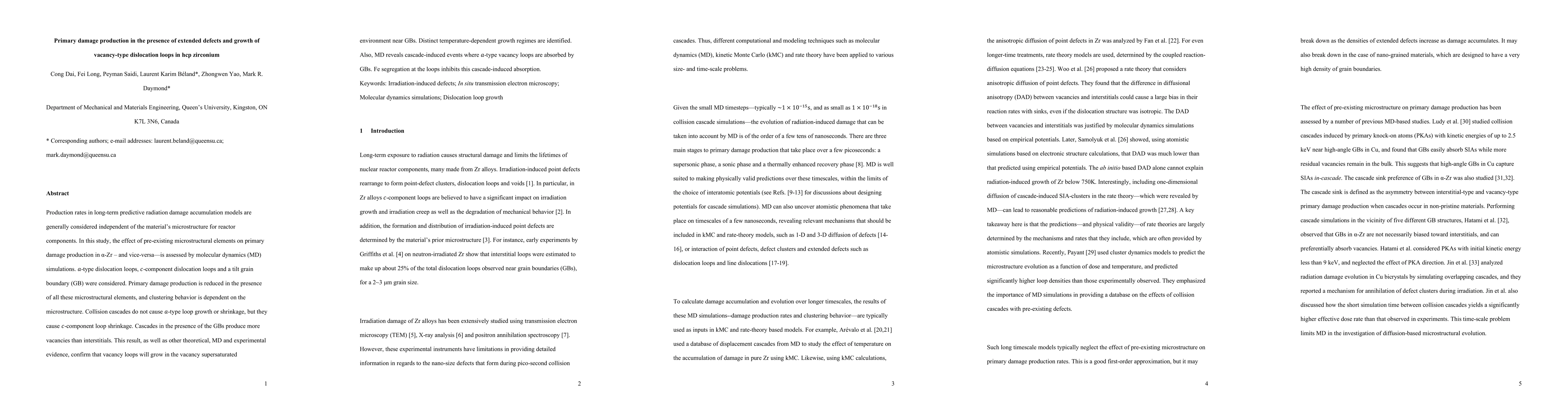 Thumbnail for Primary damage production in the presence of extended defects and growth
  of vacancy-type dislocation loops in hcp zirconium